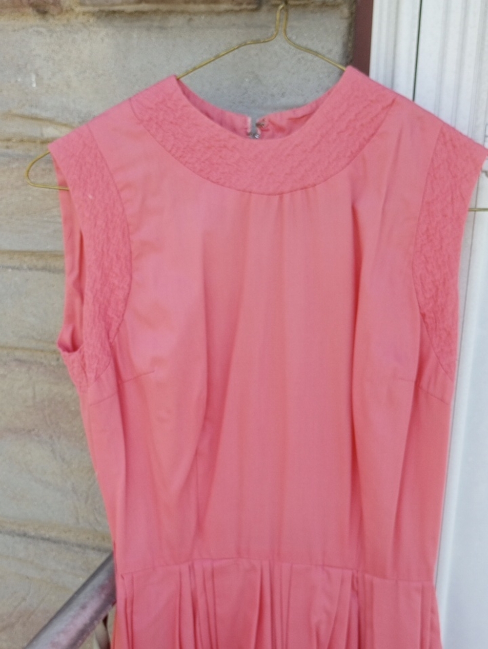 Vintage Casual Pink Coral Cotton Sleeveless Spring Summer Midi Dress, Medium? - Picture 2 of 3